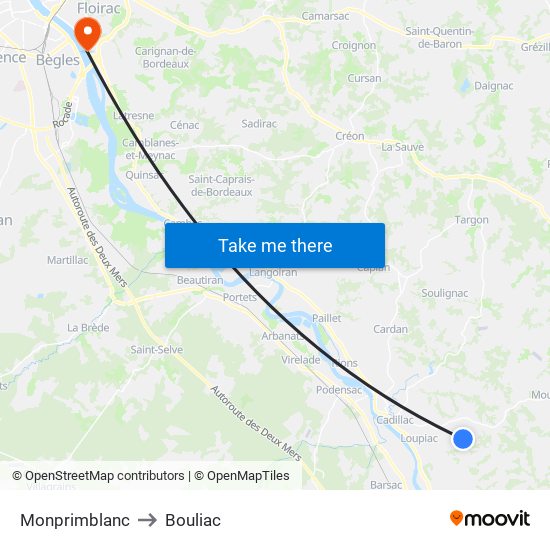 Monprimblanc to Bouliac map