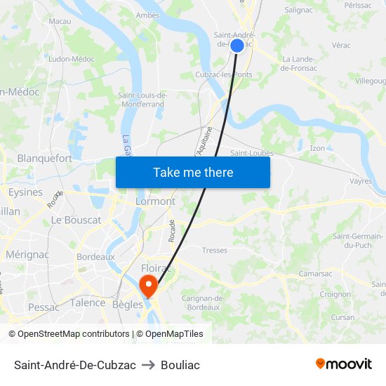 Saint-André-De-Cubzac to Bouliac map