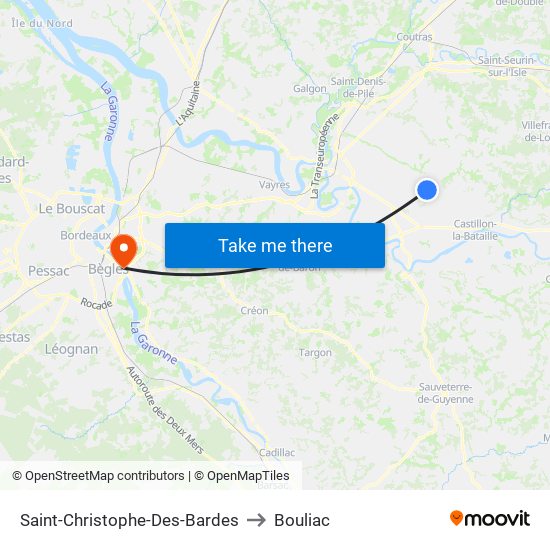 Saint-Christophe-Des-Bardes to Bouliac map