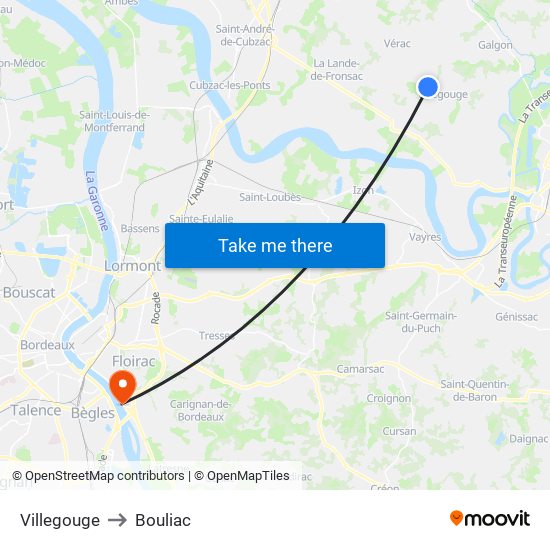 Villegouge to Bouliac map