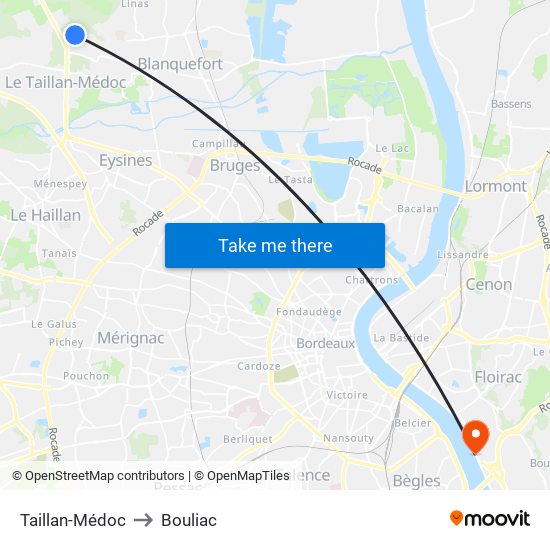 Taillan-Médoc to Bouliac map