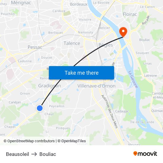 Beausoleil to Bouliac map