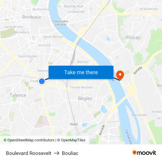 Boulevard Roosevelt to Bouliac map