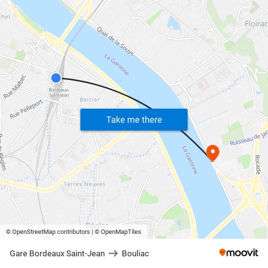 Gare Bordeaux Saint-Jean to Bouliac map