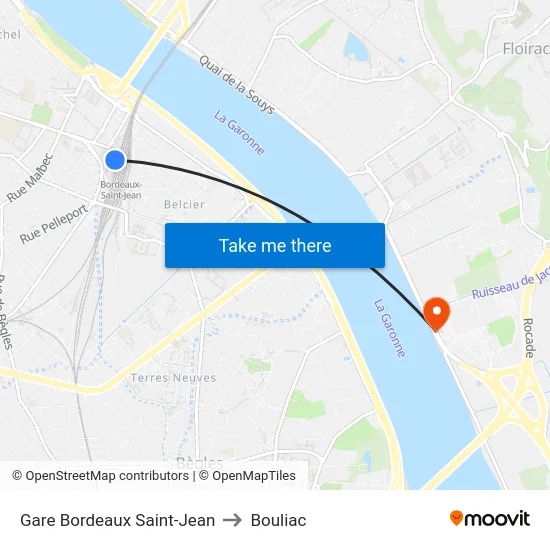 Gare Bordeaux Saint-Jean to Bouliac map