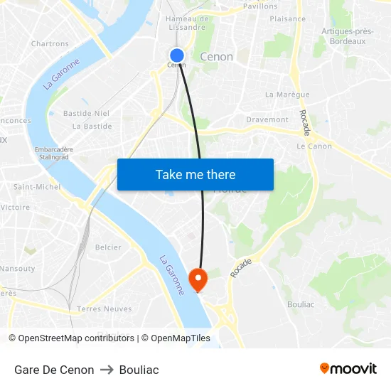 Gare De Cenon to Bouliac map