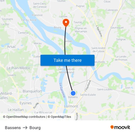 Bassens to Bourg map