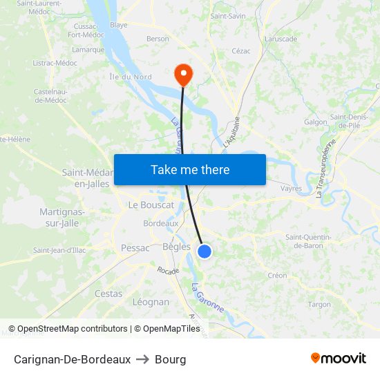 Carignan-De-Bordeaux to Bourg map