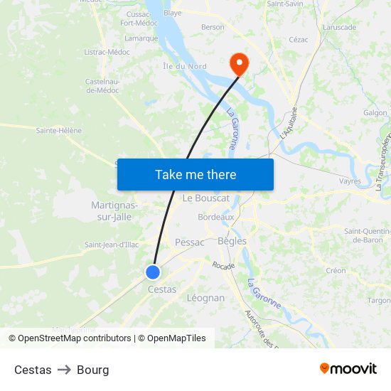 Cestas to Bourg map