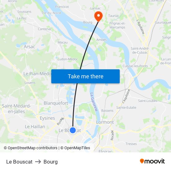 Le Bouscat to Bourg map