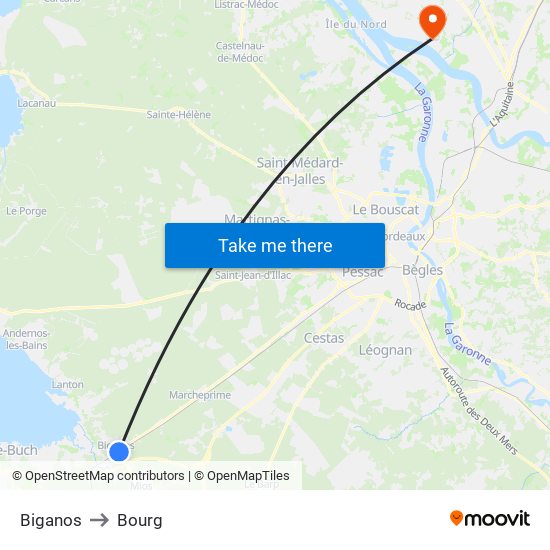 Biganos to Bourg map