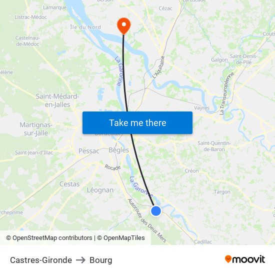 Castres-Gironde to Bourg map