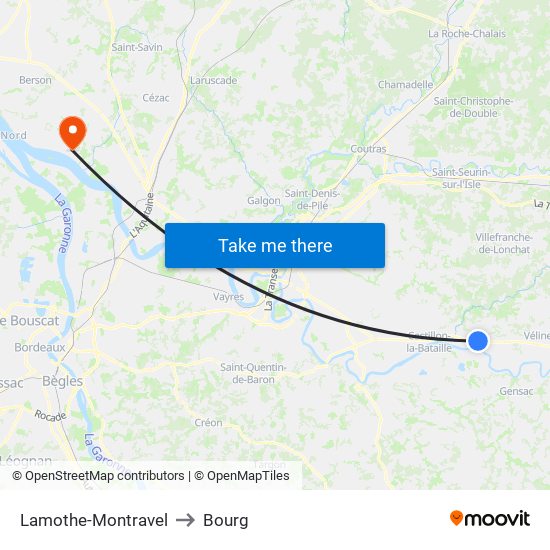 Lamothe-Montravel to Bourg map