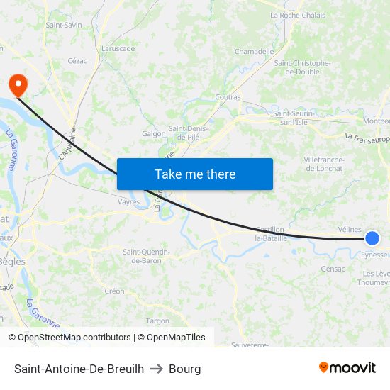 Saint-Antoine-De-Breuilh to Bourg map