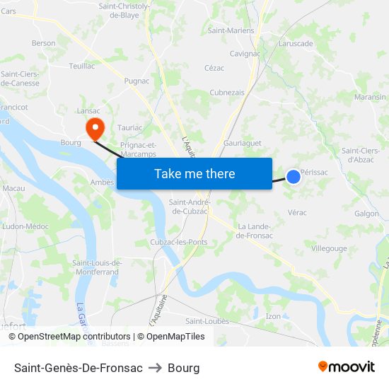 Saint-Genès-De-Fronsac to Bourg map
