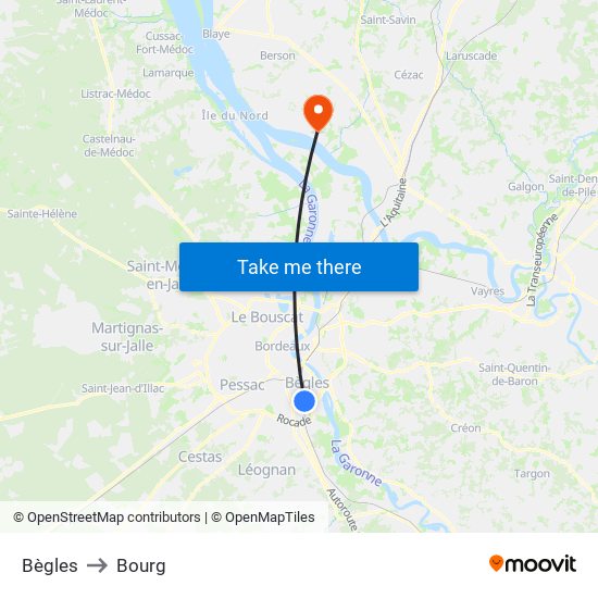 Bègles to Bourg map