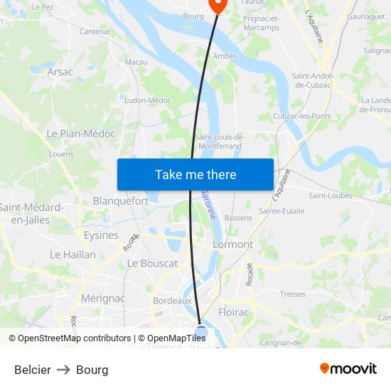 Belcier to Bourg map