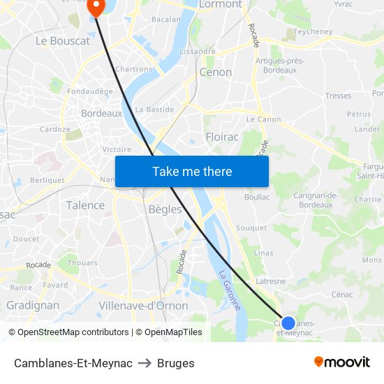 Camblanes-Et-Meynac to Bruges map