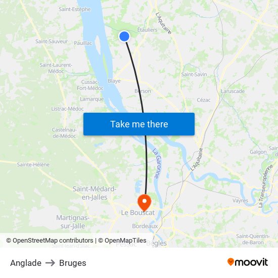 Anglade to Bruges map