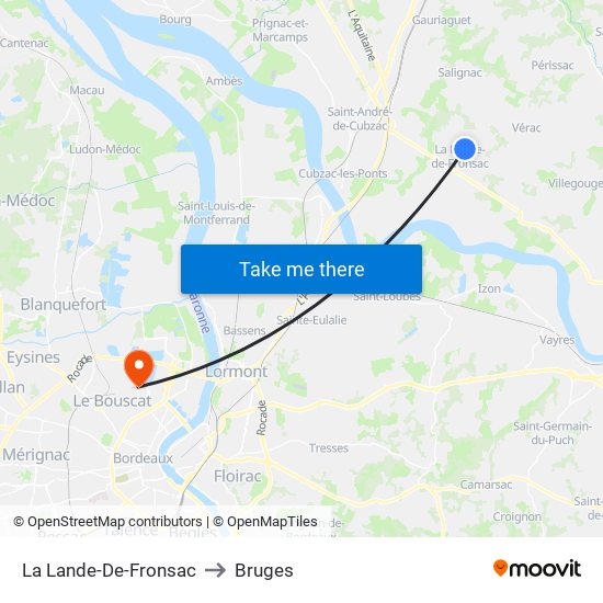 La Lande-De-Fronsac to Bruges map