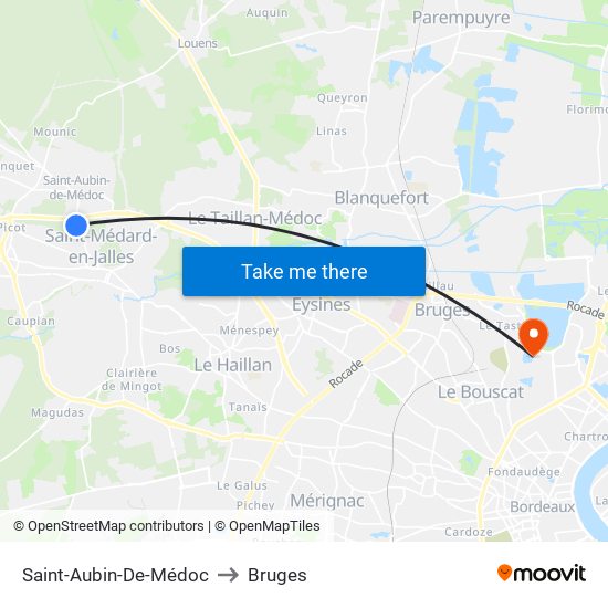 Saint-Aubin-De-Médoc to Bruges map