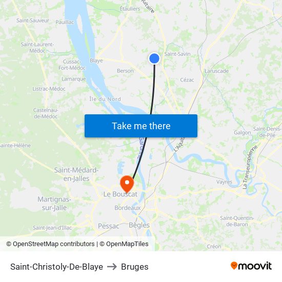 Saint-Christoly-De-Blaye to Bruges map