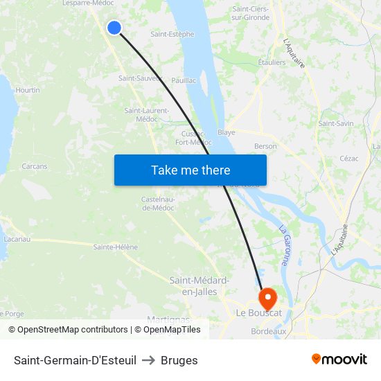 Saint-Germain-D'Esteuil to Bruges map