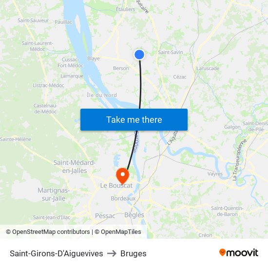 Saint-Girons-D'Aiguevives to Bruges map