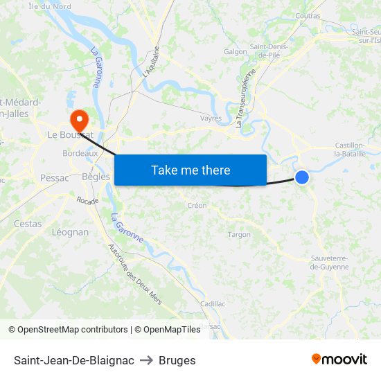 Saint-Jean-De-Blaignac to Bruges map