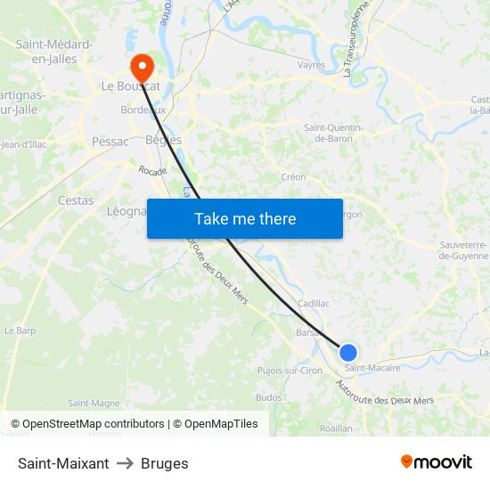 Saint-Maixant to Bruges map