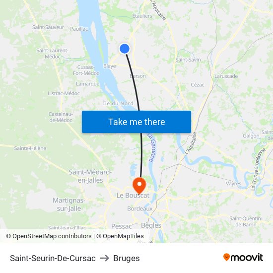 Saint-Seurin-De-Cursac to Bruges map
