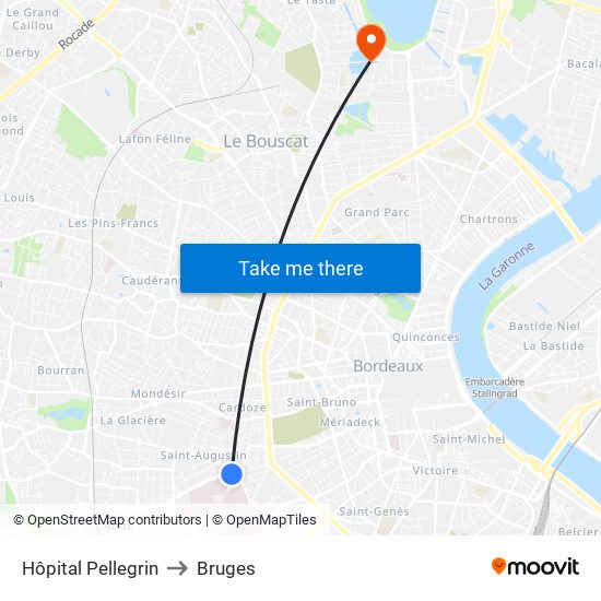 Hôpital Pellegrin to Bruges map