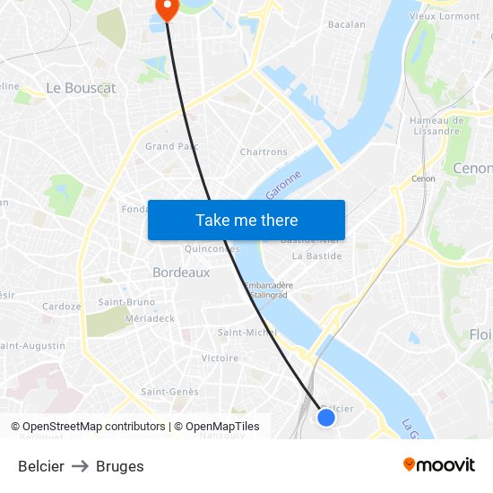 Belcier to Bruges map