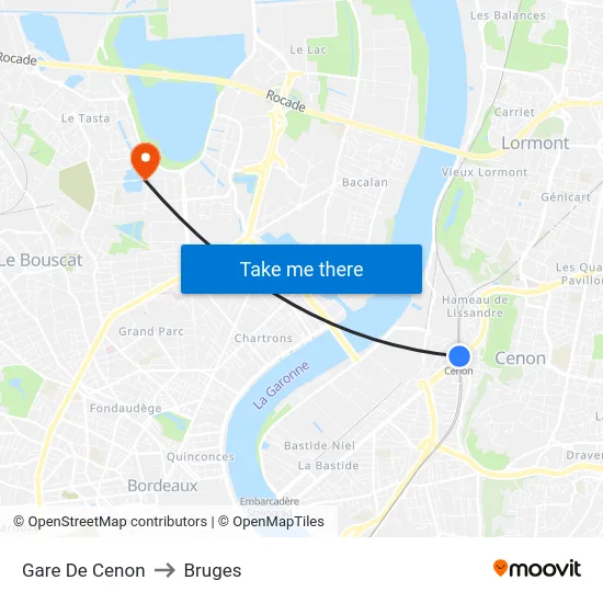 Gare De Cenon to Bruges map