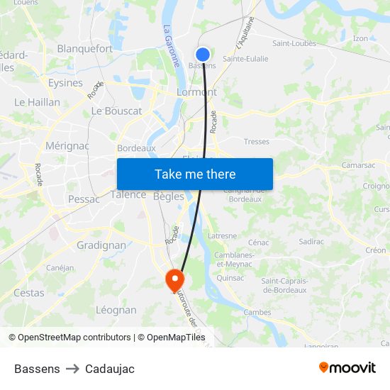 Bassens to Cadaujac map