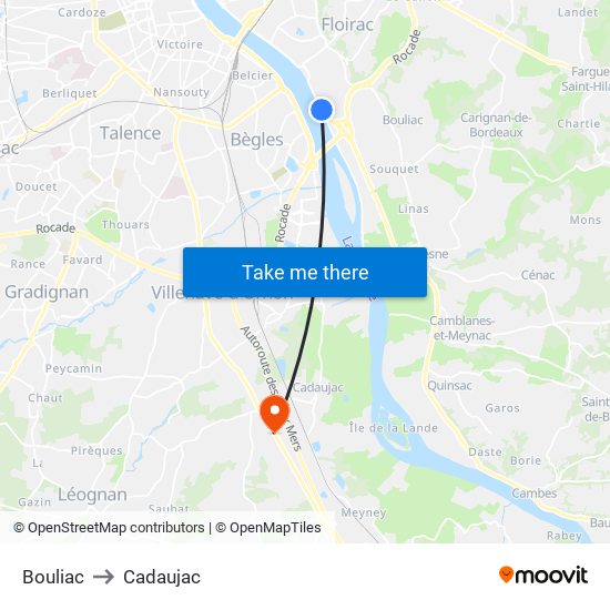Bouliac to Cadaujac map