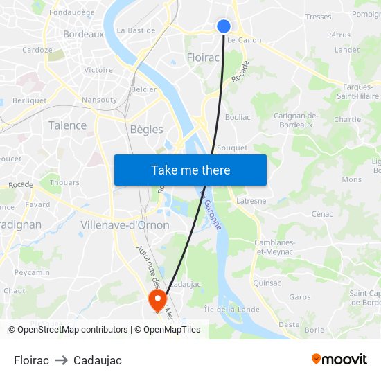 Floirac to Cadaujac map