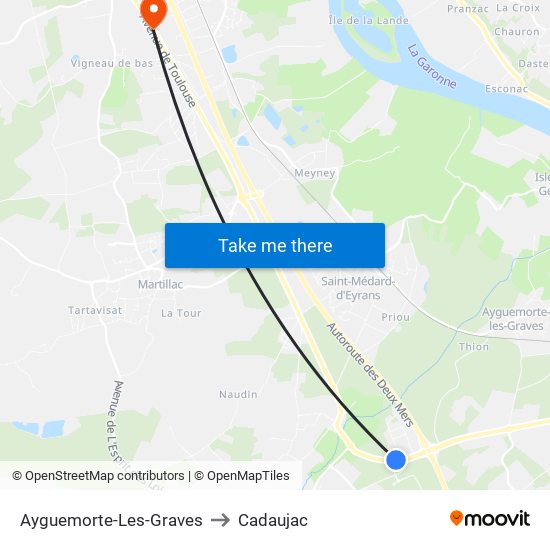 Ayguemorte-Les-Graves to Cadaujac map