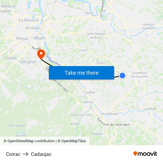 Coirac to Cadaujac map