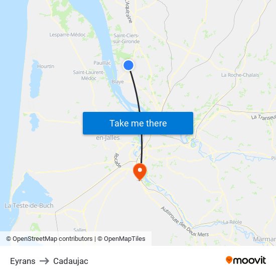 Eyrans to Cadaujac map