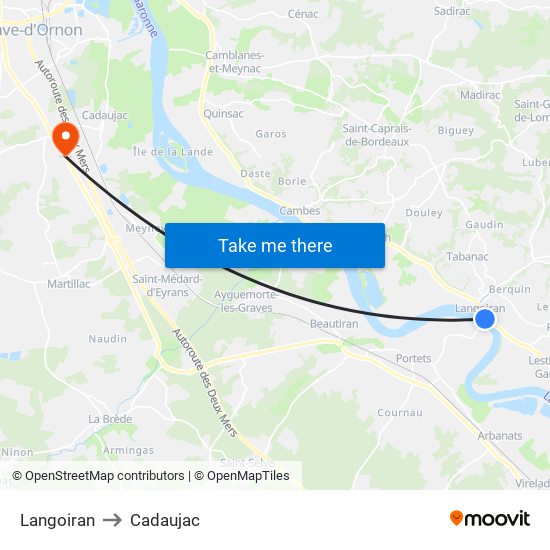 Langoiran to Cadaujac map