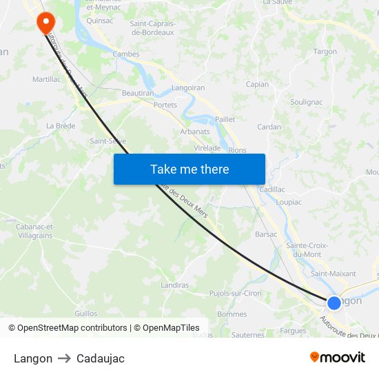 Langon to Cadaujac map