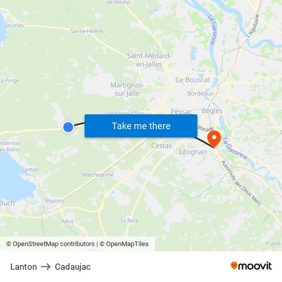 Lanton to Cadaujac map