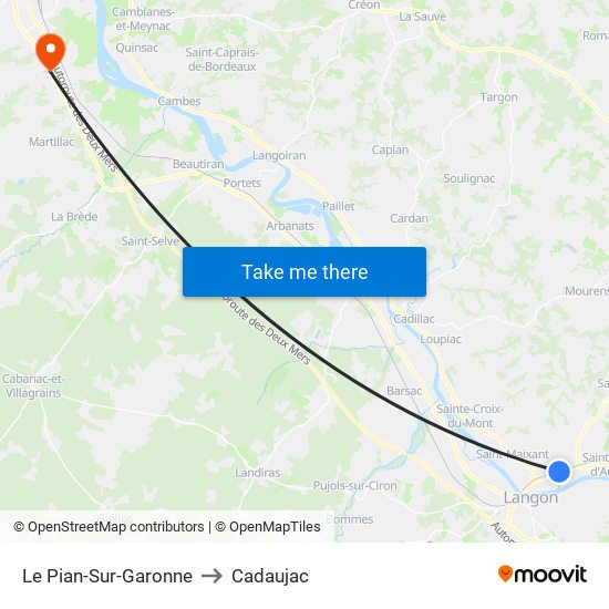 Le Pian-Sur-Garonne to Cadaujac map