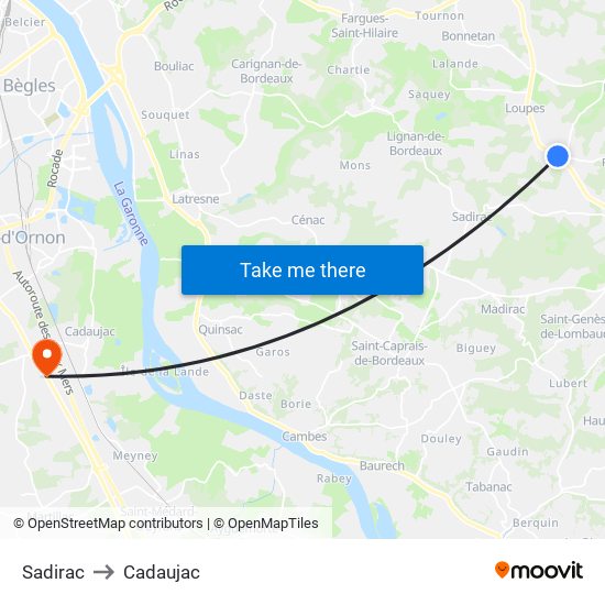 Sadirac to Cadaujac map