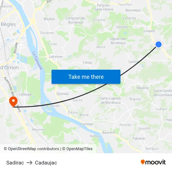 Sadirac to Cadaujac map