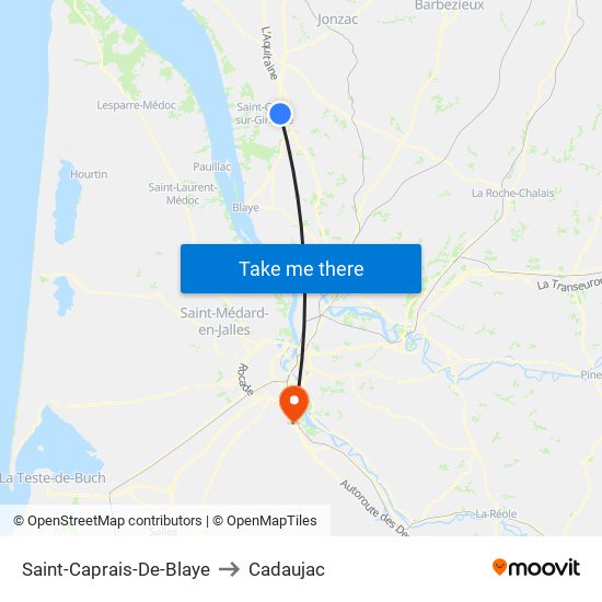 Saint-Caprais-De-Blaye to Cadaujac map