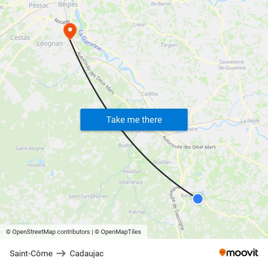 Saint-Côme to Cadaujac map