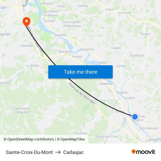 Sainte-Croix-Du-Mont to Cadaujac map