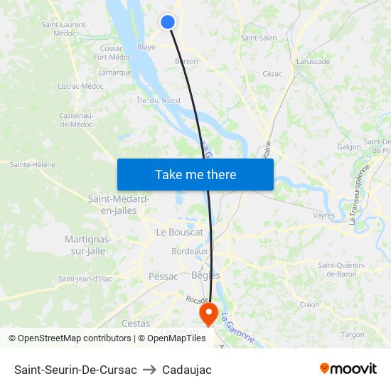 Saint-Seurin-De-Cursac to Cadaujac map